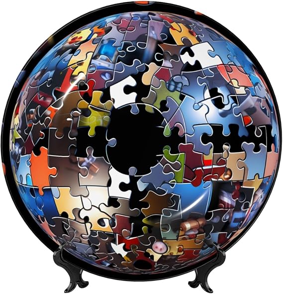PHAYAH Color Block Puzzle Printing Bone China Decorative Plate Ceramic Dinner Plates Crafts with Vertical Stand for Home Office Decor 8in