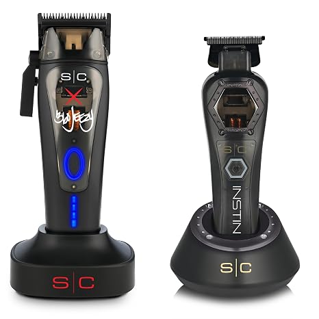 Stylecraft Professional Barber Bundle, S|C x 360 Jeezy Cordless Clipper & Instinct Metal Edition Cordless Trimmer with IN2 Vector Motor, Zero-Gap Blades & Charging Stands