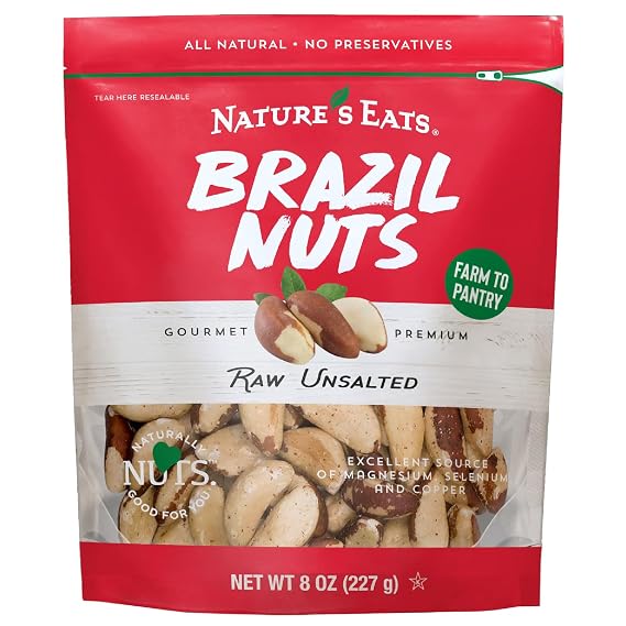 Natures Eats Raw Brazil Nuts - Whole Unsalted Superfood Snack from Brazil - Heart Healthy, Keto, Vegan - High in Selenium and Protein - Perfect for Baking, Trail Mix, or Snacking, 8 oz