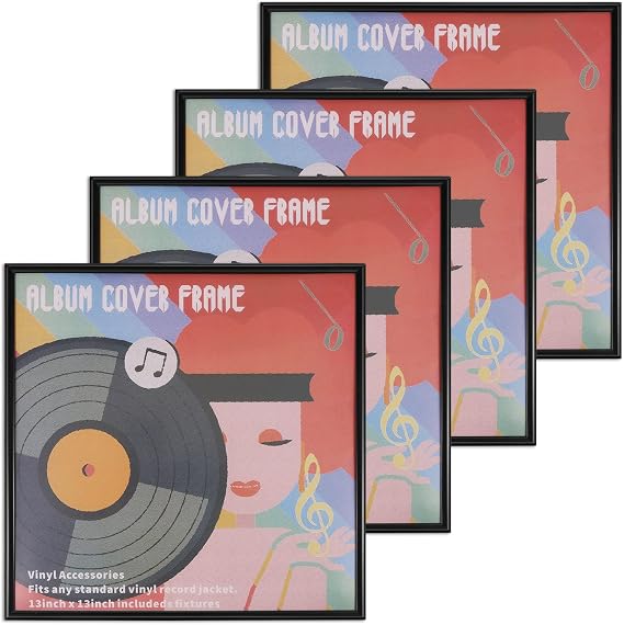 4Pcs Vinyl Frame for Wall and Tabletop Decor, 12.5" x 12.5" Black Music Album Frames to Display Vinyl LP Covers, Simple Style Picture Frame for Hanging Music Studio Living Room