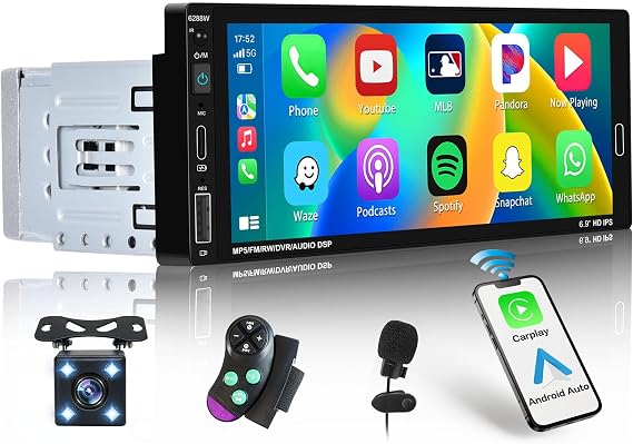 [Fuluku] 6.9 Inch Single Din Car Stereo with Wireless Carplay Android Auto
