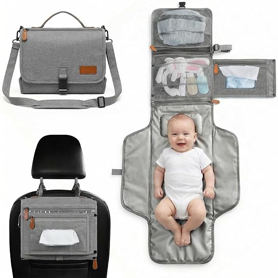 UBRAVOO Portable Diaper Changing Pad - Baby Diaper Changer Travel Bag with Wipes Pocket, Smart Design Portable Changing Mat, Infant Travel Station Kit, Gift for Newborn Girl & Boy (Grey)