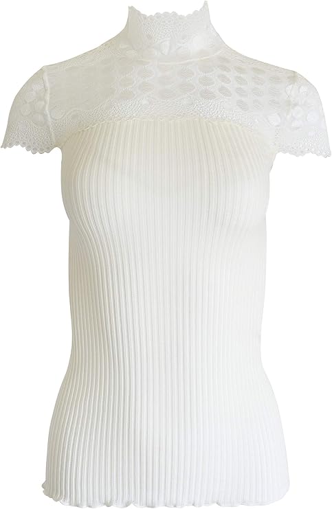 EGI Exclusive Collections Merino Wool Blend Top Lace Trim Short Sleeves. Proudly Made in Italy.