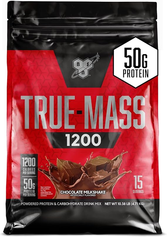 BSN TRUE-MASS Weight Gainer, Mass Gainer Protein Powder, Post Workout Muscle Recovery Powder, Muscle Gainer, 4:1 Carbs to Protein Ratio, Chocolate Milkshake, 10.38 Pound, 15 Servings