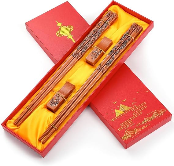 Reusable Chopsticks, Dragon and Phoenix Chopsticks Set, Dishwasher-Safe Chopstick for Chinese Traditional Fashion Gift Set(2 pairs)
