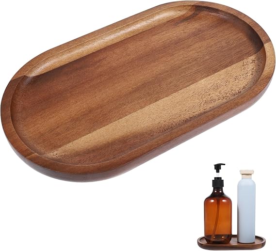 Wooden Serving Tray - Mini Wood Platters Small Round Tray for Coffee Bar, Bathroom Counter, Kitchen Counter, Vanity, Coffee Table, Candle Holder, Home Decor & Appetizer/Snack Serving
