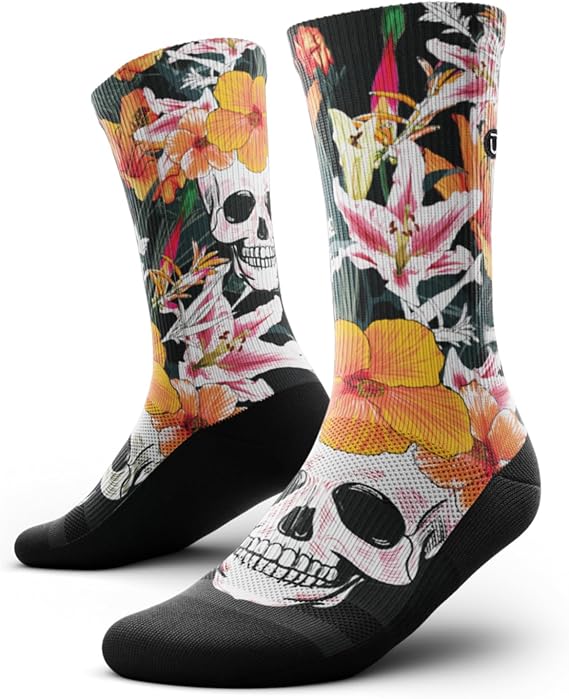 Outway Skull Lovers Crew Socks, Moisture-Wicking with Arch Support | Moisture-wicking athletic calf socks for men and women with arch support and a colorful design.