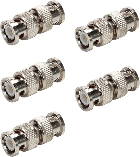 BNC Plug Male to Male Coaxial Coupler Straight Adapter Connector for RG59 Cable Pack of 5