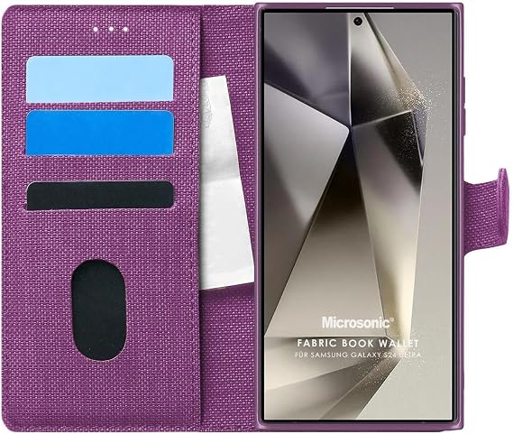 Microsonic Samsung Galaxy S24 Ultra için Kılıf Fabric Book Wallet Mor [Galaxy S24 Ultra ile Uyumlu Kılıf - Mor]