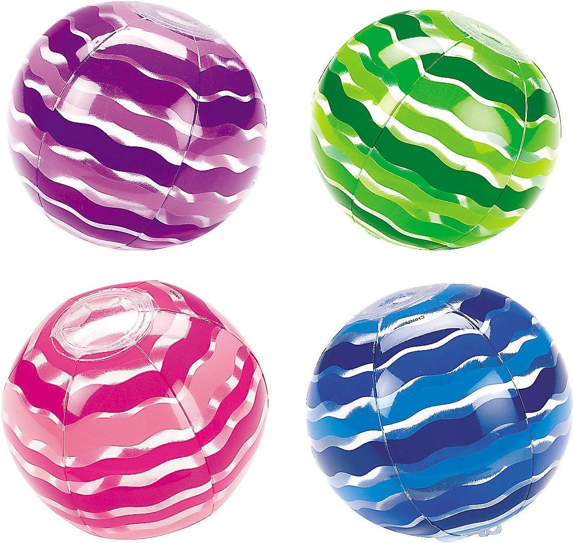 Fun Express Bright Colored Striped Beach Balls Set of 12 Kids Pool Party Favors and Supplies