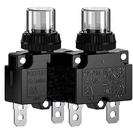 Thermal Overload Circuit Breaker 88 Series 8A 32V DC 125/250VAC 50/60Hz Push Button Reset Switch and Waterproof Button Transparent Cap 2 Pcs