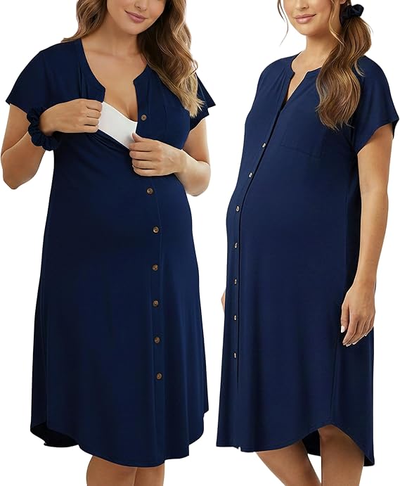 PATPAT Maternity Nursing Dress, Womens Button-Down Midi Dress with Pockets