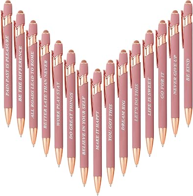 Aozora 15 Pack Ballpoint Pens Smooth Writing Inspirational Motivational 2-in-1 Stylus Retractable Ballpoint Pen with Stylus tip, Office Decor Metal Stylus Pen for Touch Screens 1.0 mm Gold Rose
