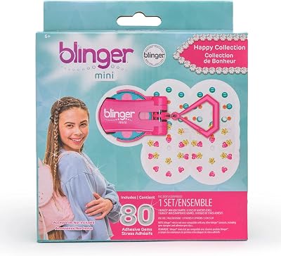 blinger On The Go Mini Starter Set Happy Pink | 80 Rhinestones | Hair Styling Tool | Hair-Safe Bling in Brush Out