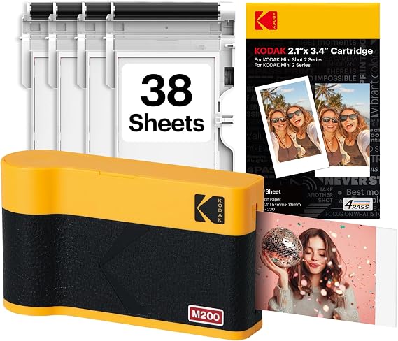 KODAK Mini 2 ERA 2x3 Portable Photo Printer, 4PASS, 38 Sheets, Yellow