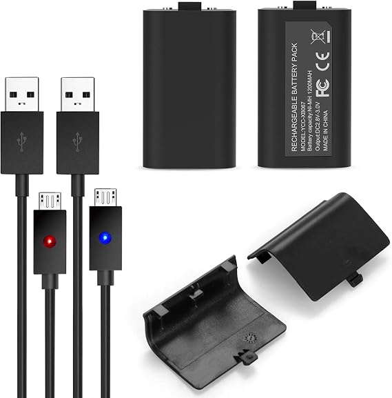 Rechargeable Battery Pack for Xbox One Controller, 2pcs 1200mAh Ni-MH Batteries with Charger Cable & Cover for Xbox One X/Xbox One S/Xbox One Eliet Wireless Controller