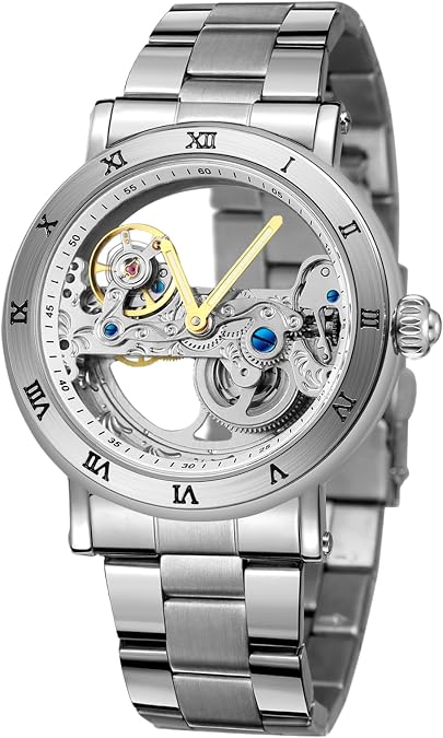 FORSINING Fashion Transparent Skeleton Mechanical Watch Men Stainless Steel Waterproof Luminous Automatic Watches Retro Bezel Hollow Wristwatch