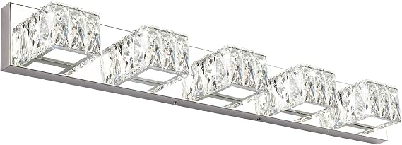 Modern Vanity Lights for Bathroom - Crystal 5 Light Bathroom Vanity Lights - Chrome LED Bath Lighting Fixtures