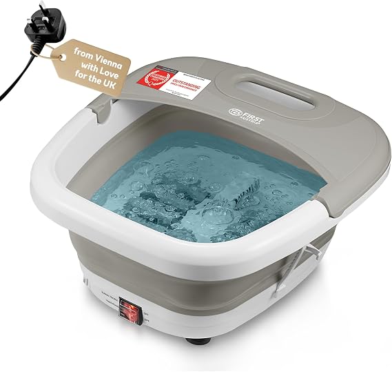 TZS First Austria - Foldable Foot spa Foot Massager 450W with 3 attachments & 8 Massage Rollers - Foot Bath with Vibration & air Bubble Massage, Infrared & Heating Function - Electric Pedicure tub