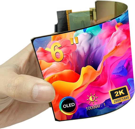 wisecoco 6 inch Flexible Screen Upgraded Version 2K 2880x1440 OLED Bendable Display with HDMI Driver Control Board Landscape Mode by Default Compatible with Windows MAC OS Linux Android