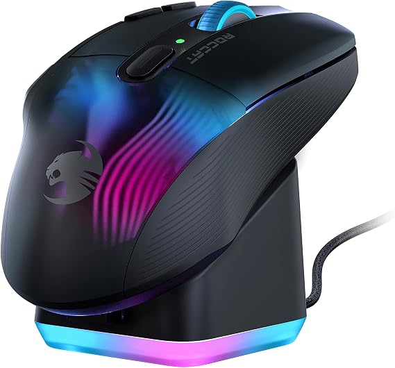ROCCAT Kone XP Air Wireless Customizable Ergonomic RGB Gaming Mouse, 19K DPI Optical Sensor, 100-hour Battery & Charging Dock, 29 Programmable Inputs & AIMO RGB Lighting, 4D Wheel Black