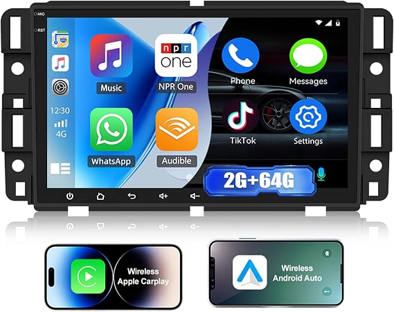 Car Stereo for GMC Sierra Yukon Chevrolet Buick Chevy Silverado | 2G+64G 8" Touchscreen Android 15 Car Radio Wireless CarPlay Android Auto, WiFi GPS Bluetooth FM/RDS + Backup Camera