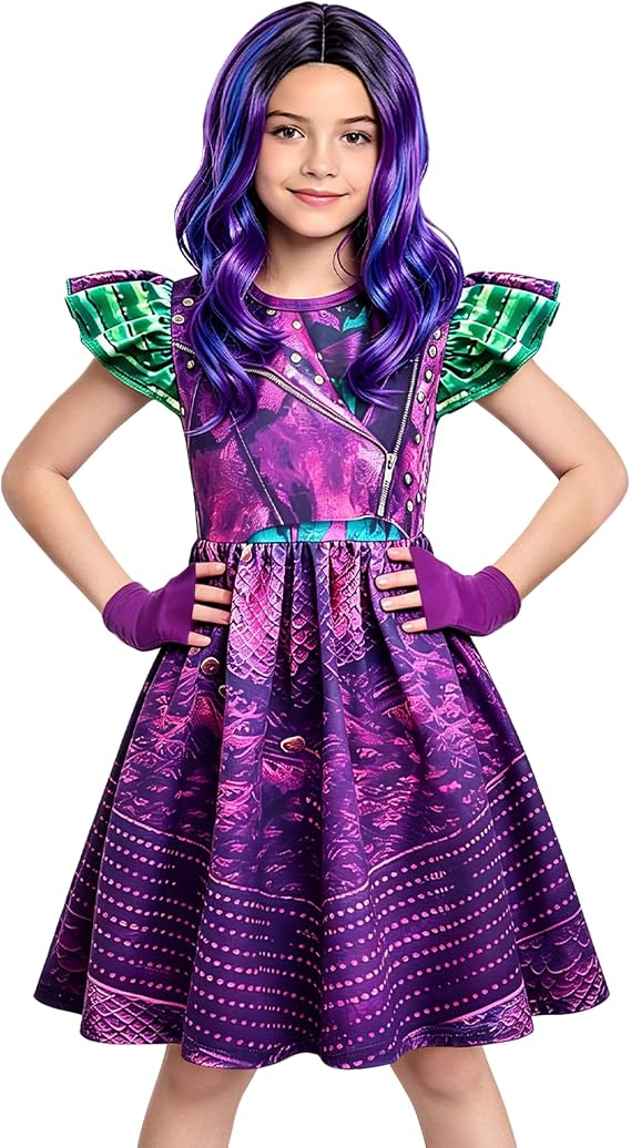Girls Red Princess Costume Fancy Dress Cosplay Outfits with Gloves Wig