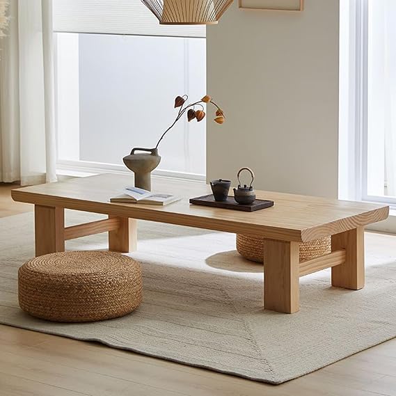 Japanese Floor Table, Wood Low Coffee Table for Sitting On The Floor,Rectangular Tatami Tea Table for Living Room Home Office(23.7x14x12inch, A)