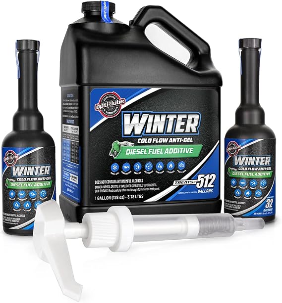Opti-Lube Winter Anti-Gel Diesel Fuel Additive, 1 Gallon + Long-Neck Kit | Extreme cold-weather protection with maximum cold-flow performance and water separation