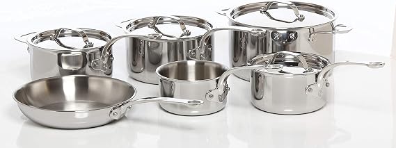 ProWare Stainless Steel Tri-ply Induction Cookware Set of 6 – 14cm, 16cm, 18cm & 20cm Saucepans; 24cm Stockpot and 24cm Frying Pan (Stainless Steel)
