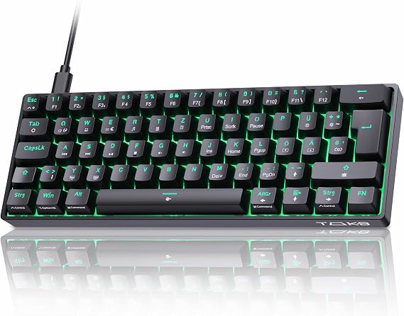 TMKB T61SE Gaming Mechanical Keyboard with German QWERTZ Layout Blue Switch Black
