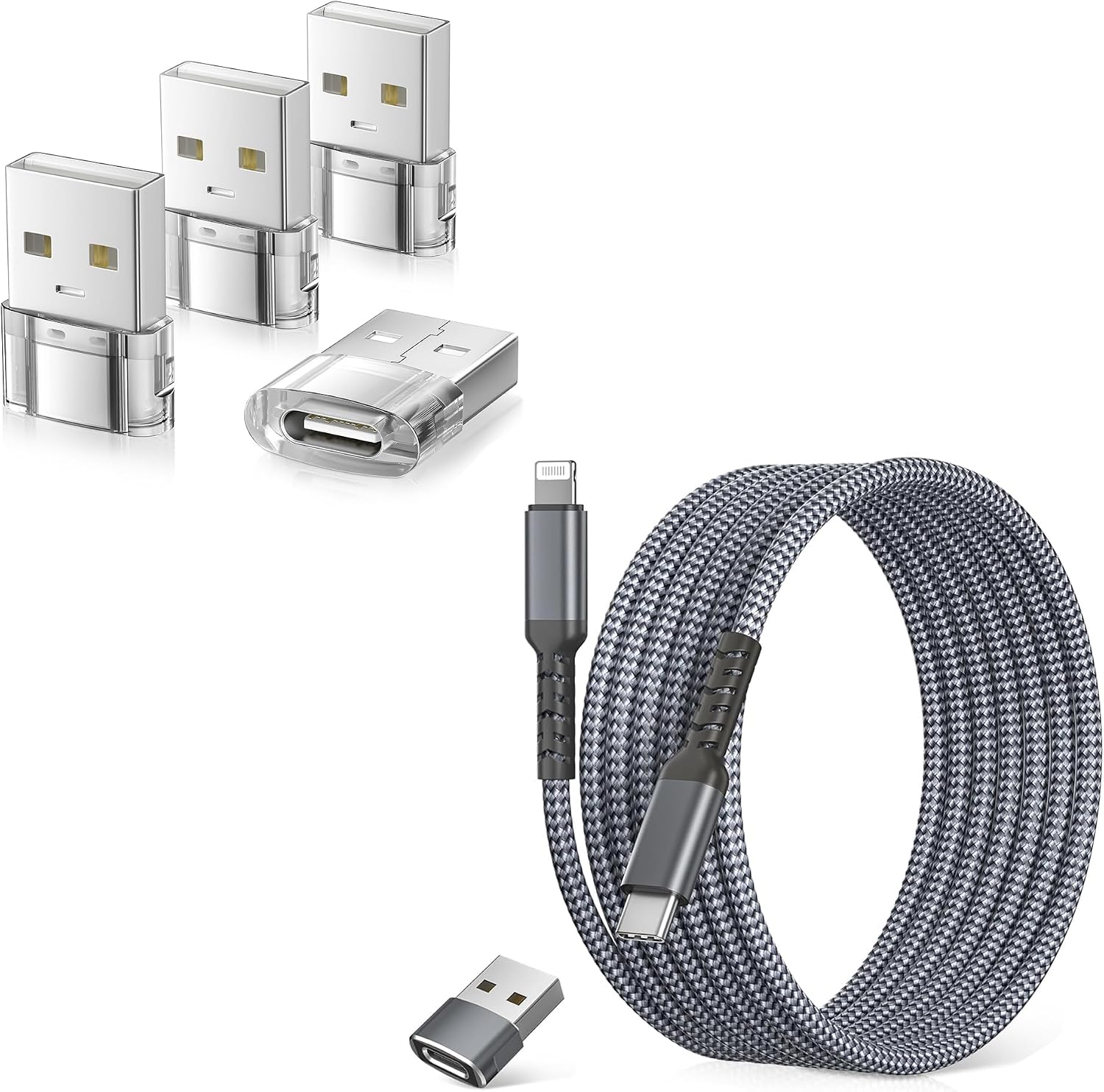 Elebase 4 Pack USB to USB C Adapter and USB C to Lightning Cable 6FT2M with USB Adapter for Apple Watch Ultra iWatch 8 7,iPhone 16 15 14 13 Pro Max Plus,Airpods,iPad,Car