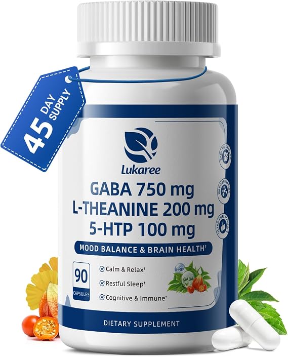 GABA Supplements 750mg with L-Theanine & Ashwagandha for Calm & Sleep 90CT