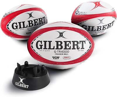 Gilbert G-TR4000 Red Rugby Training Ball Size 5 Set of 3  Kicking Tee
