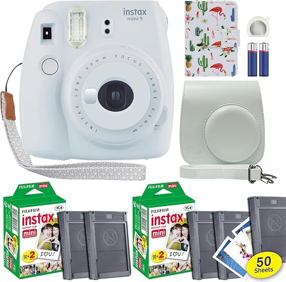 Fujifilm Instax Mini 9 Smokey White Instant Camera + 50 Film + Case + Mini Album