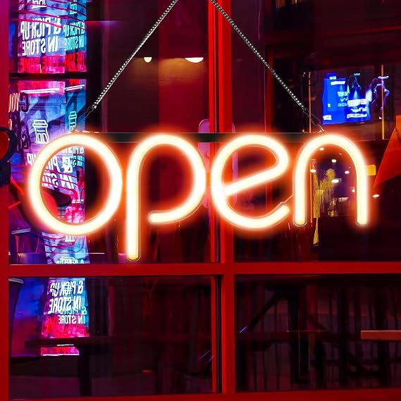 LED Open Signs for Business Ultra Bright Lighted Sign Open neon 16.5 9with ON/OFF Switch adapter for store window display, Party Bar Salon Hotel (Orange)