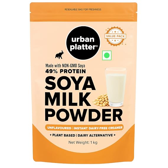 Urban Platter Soya Milk Powder | 35.27 Oz 1kg | 49% Plant Protein | Unflavored Soy Milk for Coffee, Tea, Smoothies, Baking & Cooking | Non-GMO, Dairy-Free, Vegan