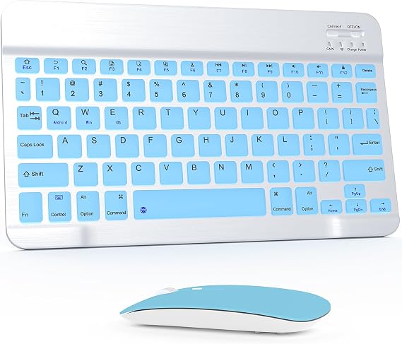 10 Inch Bluetooth Keyboard, QWERTY Design, Wireless Keyboard, Ultra-Thin, No Delay, Silent Keyboard, Compatible with iPhone, iPad, Computer Blue