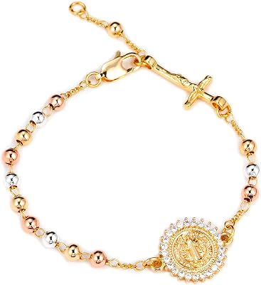 Gold Plated Beads Catholic Guadalupe Rosary Link Bracelet for Women with Gift Box