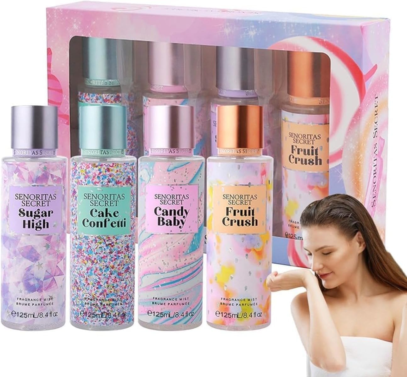 Body Fragrance, 4 Fragrances Romantic Perfume, Long Lasting Mist Perfume, Non-Irritating Long Lasting Perfume, Multi-Purpose Spray Fragrance, Luxury Spray for Women, Girls, Body Hair