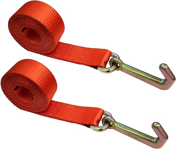 2 PK 2" x10' Mini J Hook Lasso Car Tie Down Straps for Towing Wrecker, Red