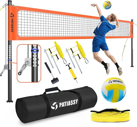 Heavy Duty Volleyball Net, Professional Outdoor Set with Height Adjustable Anti-Rust Aluminum Poles, Winch System, Anti-Sag Design, Pump and Portable Carrying Bag for Beach, Backyard