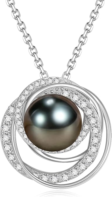 Tahitian Black Pearl Necklace with 925 Sterling Silver Saturn Pendant,Zodiac-Inspired Womens Jewelry Gift for Timeless Love & Strength