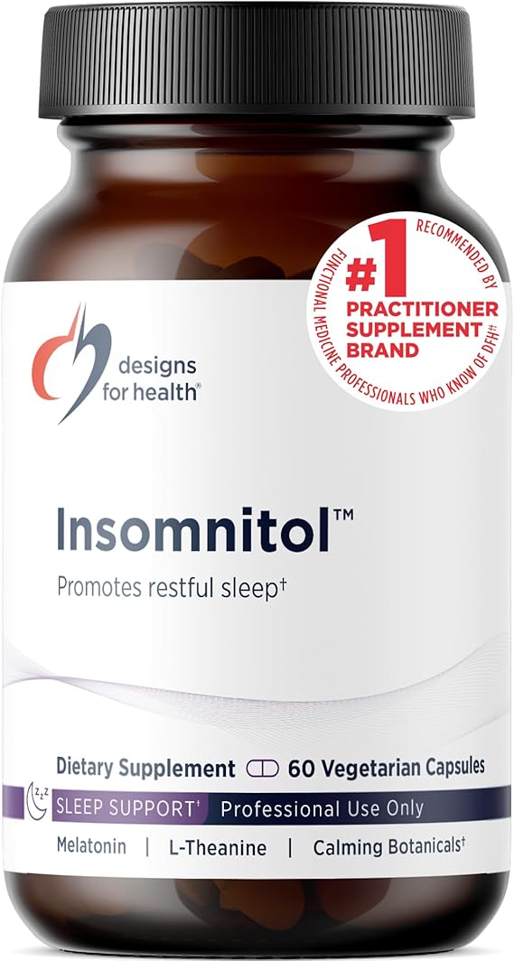 Designs for Health Insomnitol Capsules - Sleep Aid for Adults with Melatonin, LTheanine + 5-HTP - Calming Herbs Valerian, Lemon Balm + Passionflower - Vegan + Non-GMO Sleep Supplement (60 Capsules)