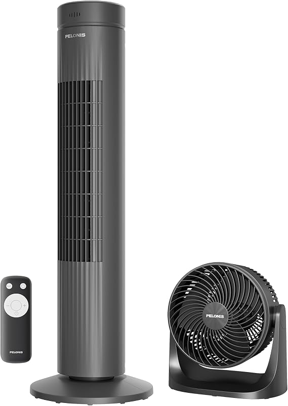 PELONIS 30 - Inch Oscillating Tower Fan & 3 - Speed Small Room Air Circulator Table Fan Bundle