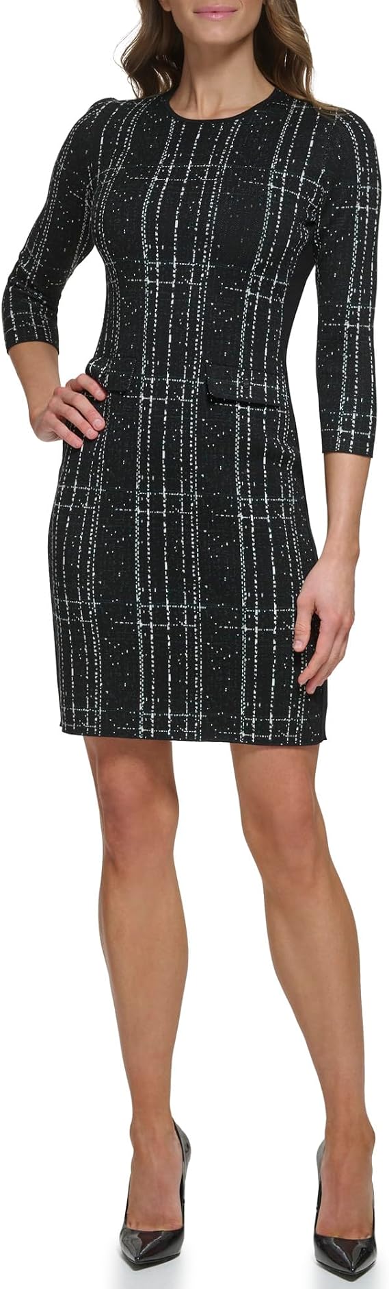 DKNY Womens Puff Sleeve Faux Wrap Mini Dress