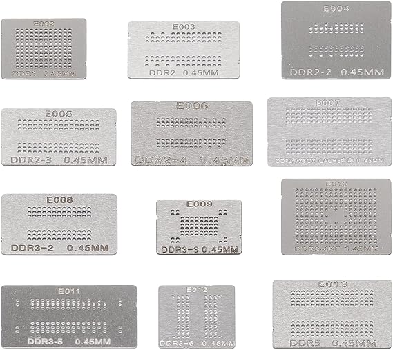 Ellbest 12pcs BGA Reballing Stencils Rework Station, Steel Template Mesh Directly Heat Set Kit for Laptop Desktop Graphics Card