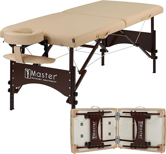 Master Massage Argo 71cm Portable Massage Table with Walnut Legs- Spa Bed for Tabletop Exercise & Massage- Beauty Tattoo Bed- Lash Table Cream