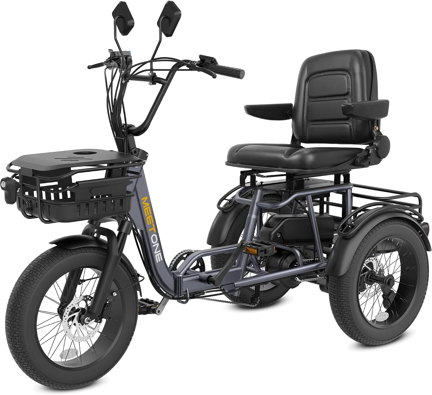 Folding Electric Tricycle for Adults, 1200W Electric Trike, 22MPH 100Miles 3 Wheel Electric Bike, Reverse Gear, Rear Differential, 450lbs Load, F&R Baskets, 4 Wide Fat Tire, UL Certified