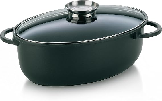 kela Bräter 8 Liter Induktion Bräter oval KERROS Deckel mit Aromaknopf Aluguss beschichtet Schmortopf backofengeeignet